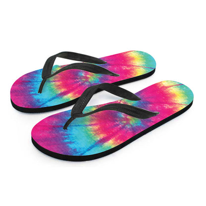 Blue Pink And Yellow Tie Dye Print Flip Flops