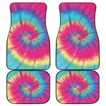 Blue Pink And Yellow Tie Dye Print Front and Back Car Floor Mats