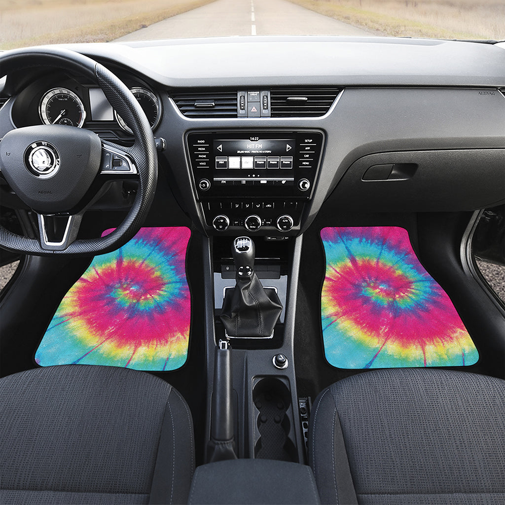 Blue Pink And Yellow Tie Dye Print Front and Back Car Floor Mats