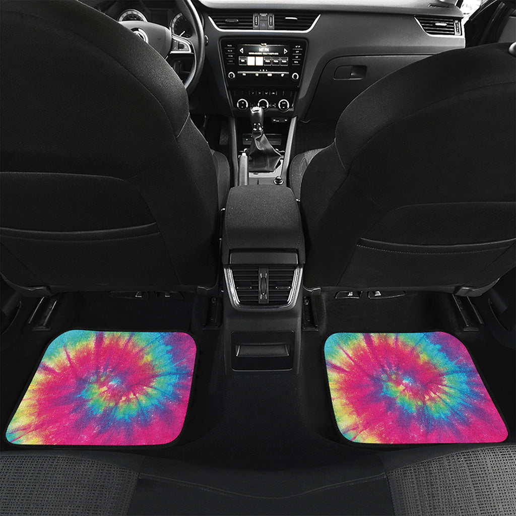 Blue Pink And Yellow Tie Dye Print Front and Back Car Floor Mats