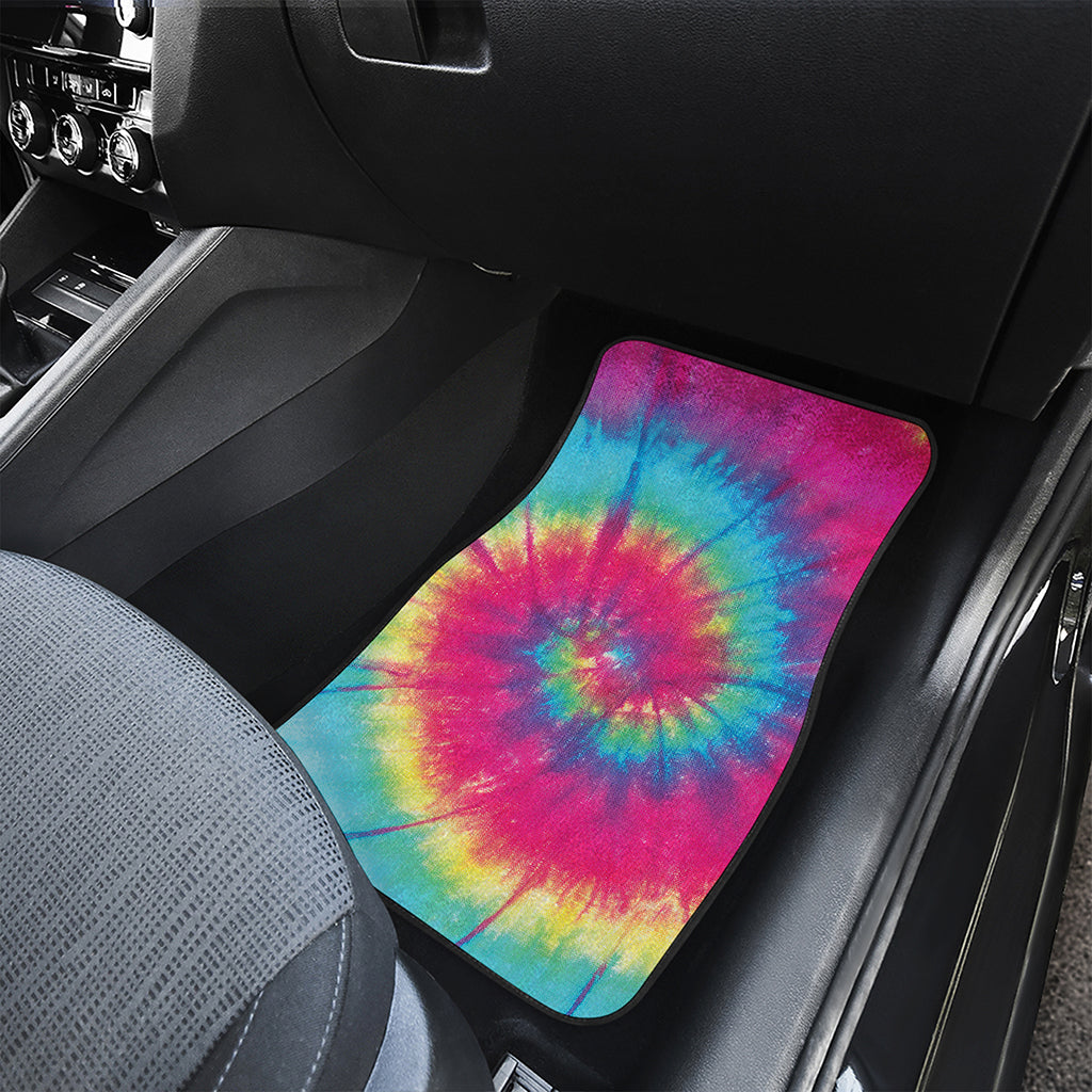 Blue Pink And Yellow Tie Dye Print Front and Back Car Floor Mats