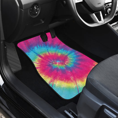 Blue Pink And Yellow Tie Dye Print Front Car Floor Mats
