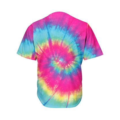 Blue Pink And Yellow Tie Dye Print Men's Baseball Jersey
