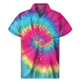 Blue Pink And Yellow Tie Dye Print Men's Short Sleeve Shirt