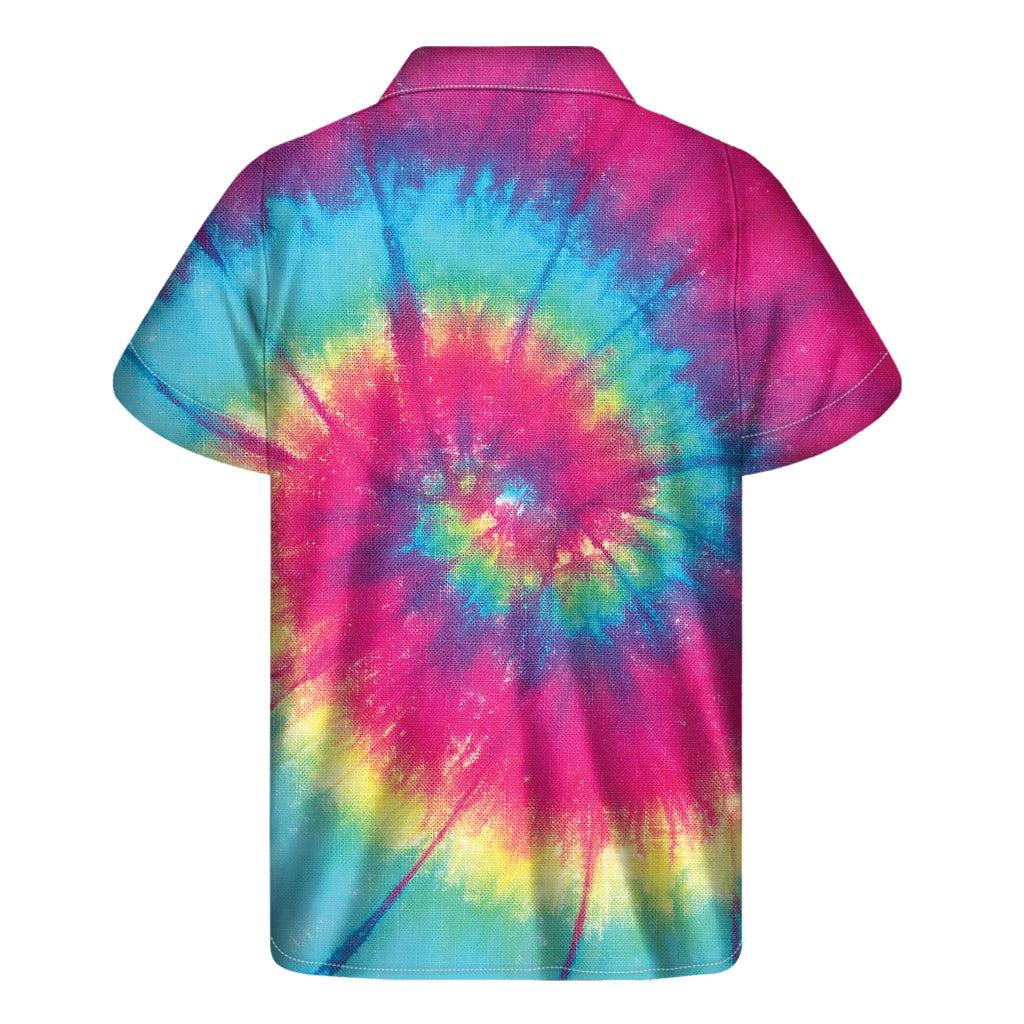 Blue Pink And Yellow Tie Dye Print Men's Short Sleeve Shirt