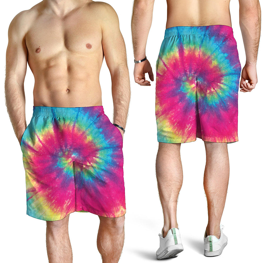 Blue Pink And Yellow Tie Dye Print Men's Shorts