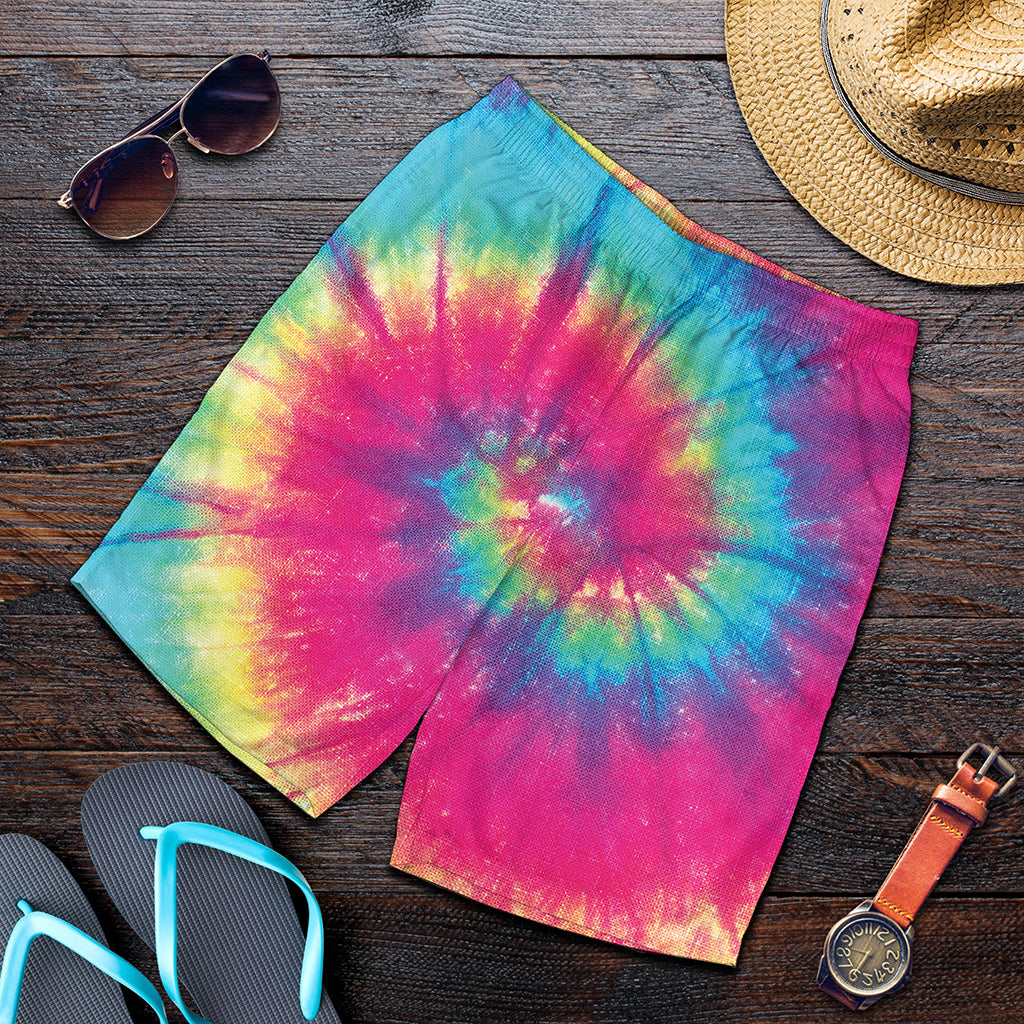 Blue Pink And Yellow Tie Dye Print Men's Shorts