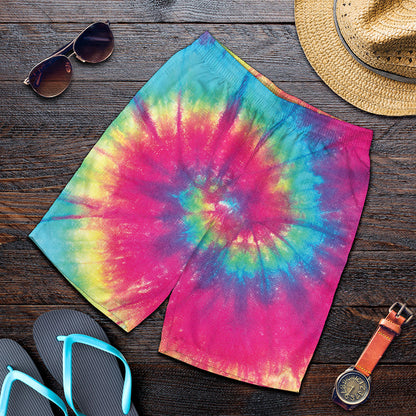 Blue Pink And Yellow Tie Dye Print Men's Shorts