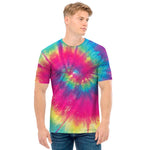 Blue Pink And Yellow Tie Dye Print Men's T-Shirt