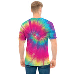 Blue Pink And Yellow Tie Dye Print Men's T-Shirt