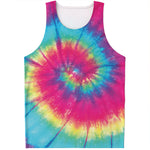 Blue Pink And Yellow Tie Dye Print Men's Tank Top