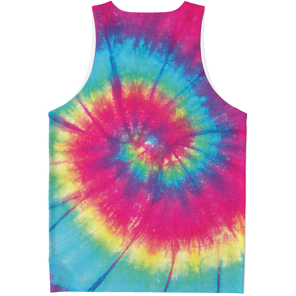 Blue Pink And Yellow Tie Dye Print Men's Tank Top