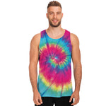 Blue Pink And Yellow Tie Dye Print Men's Tank Top