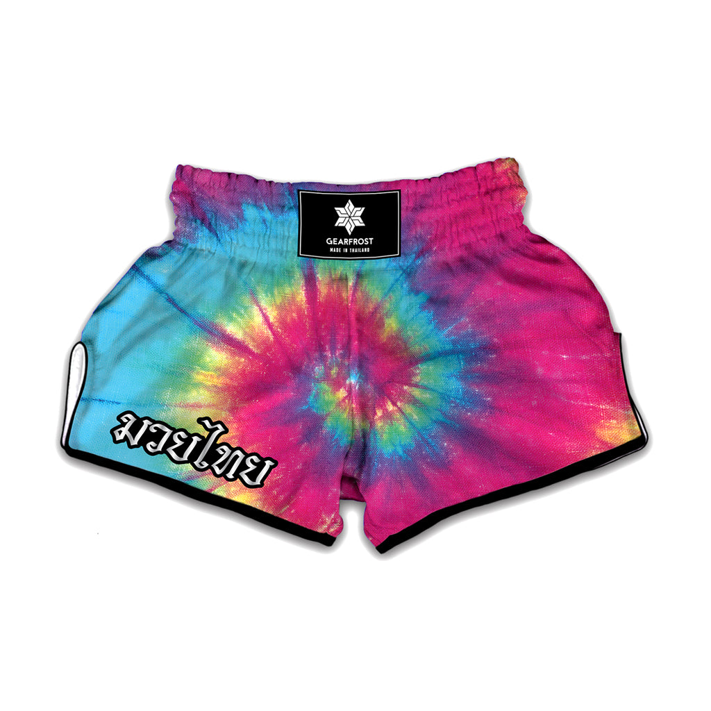 Blue Pink And Yellow Tie Dye Print Muay Thai Boxing Shorts