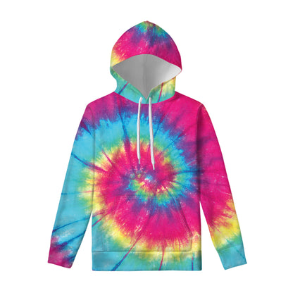 Blue Pink And Yellow Tie Dye Print Pullover Hoodie