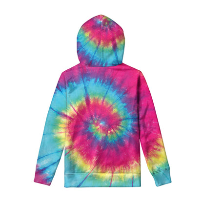Blue Pink And Yellow Tie Dye Print Pullover Hoodie