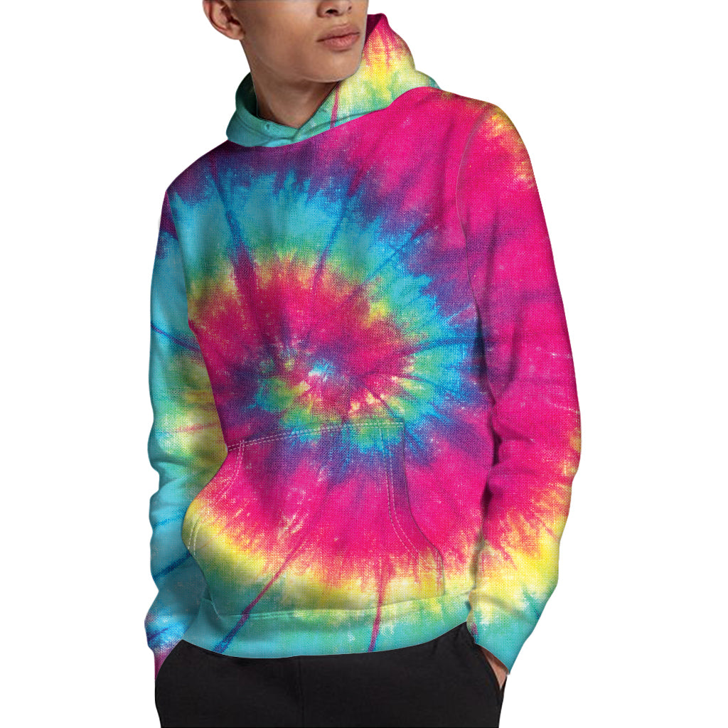 Blue Pink And Yellow Tie Dye Print Pullover Hoodie