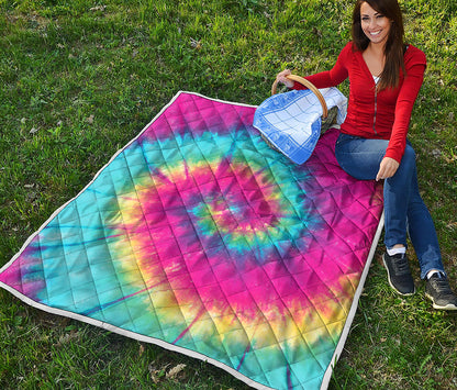Blue Pink And Yellow Tie Dye Print Quilt