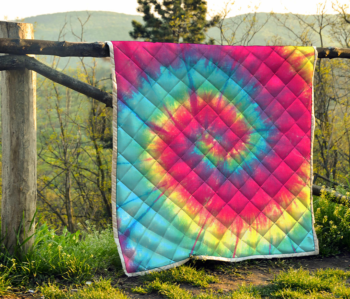 Blue Pink And Yellow Tie Dye Print Quilt
