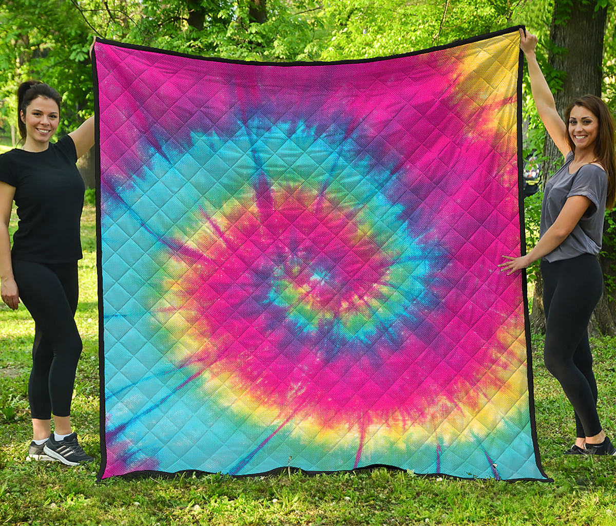 Blue Pink And Yellow Tie Dye Print Quilt