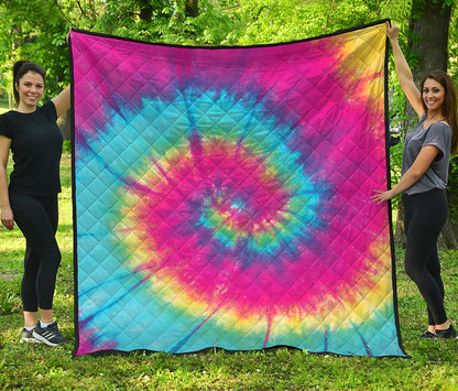 Blue Pink And Yellow Tie Dye Print Quilt