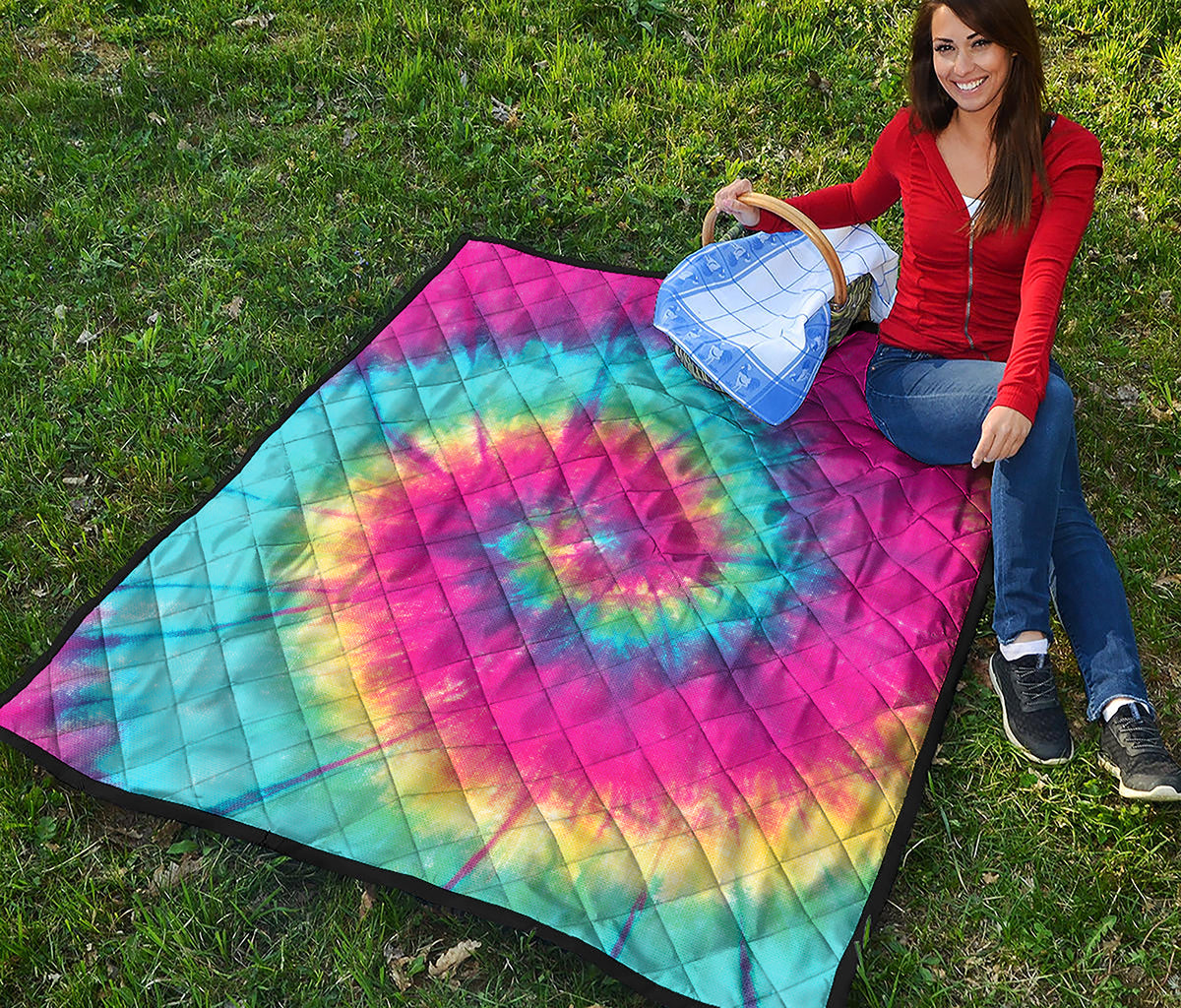 Blue Pink And Yellow Tie Dye Print Quilt