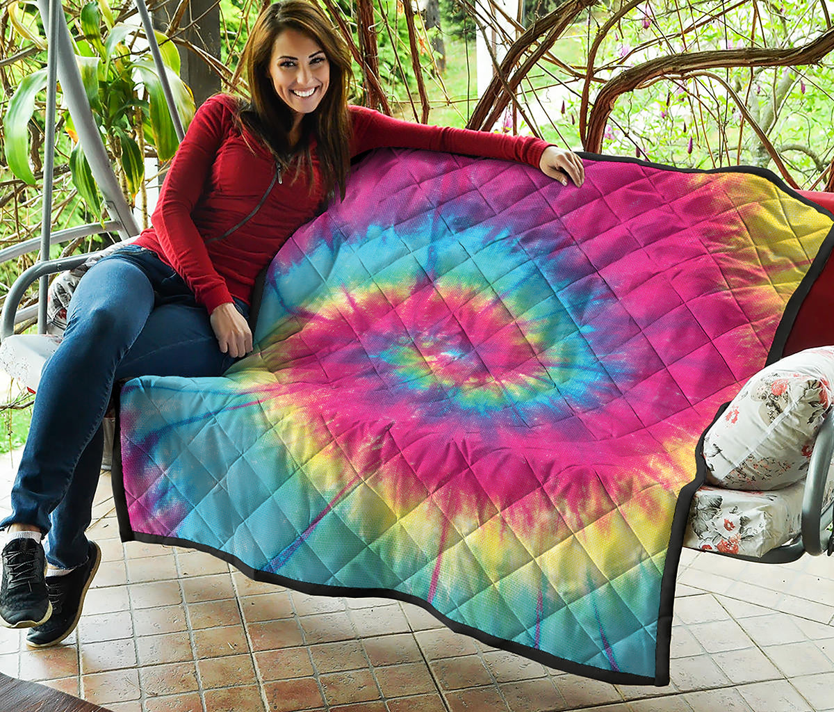 Blue Pink And Yellow Tie Dye Print Quilt