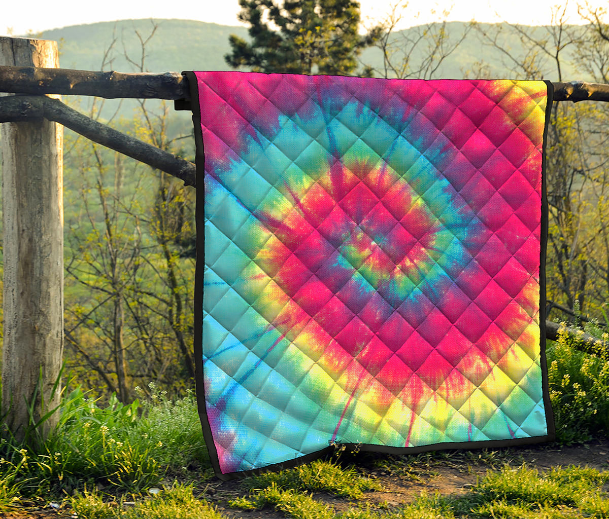 Blue Pink And Yellow Tie Dye Print Quilt