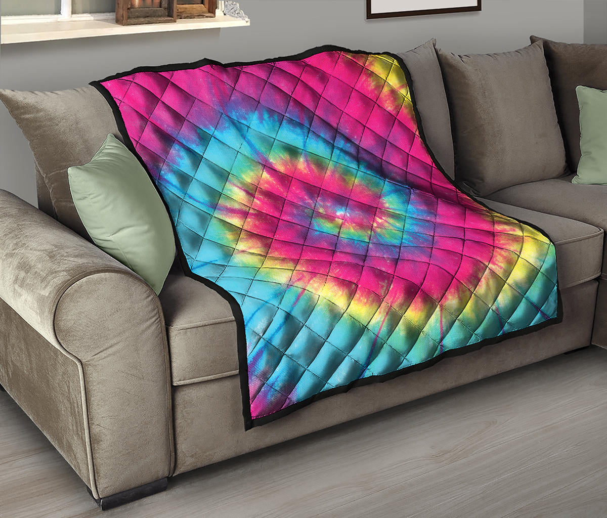 Blue Pink And Yellow Tie Dye Print Quilt