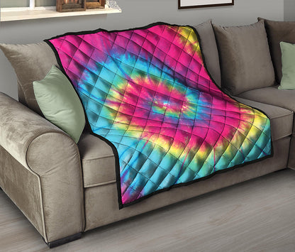 Blue Pink And Yellow Tie Dye Print Quilt