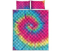 Blue Pink And Yellow Tie Dye Print Quilt Bed Set