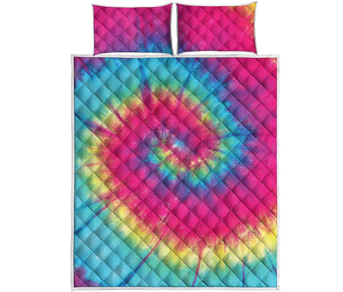 Blue Pink And Yellow Tie Dye Print Quilt Bed Set