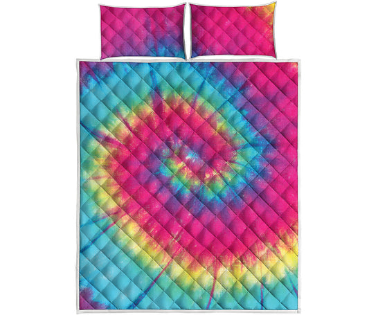 Blue Pink And Yellow Tie Dye Print Quilt Bed Set