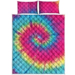 Blue Pink And Yellow Tie Dye Print Quilt Bed Set