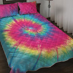 Blue Pink And Yellow Tie Dye Print Quilt Bed Set