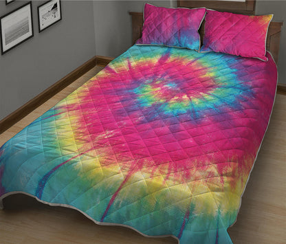 Blue Pink And Yellow Tie Dye Print Quilt Bed Set
