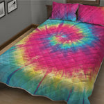 Blue Pink And Yellow Tie Dye Print Quilt Bed Set