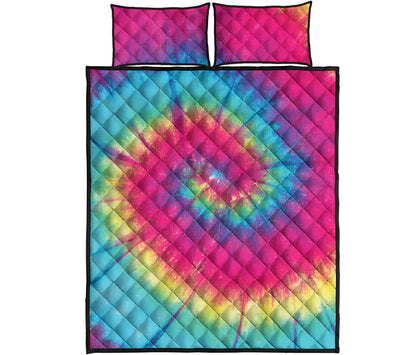 Blue Pink And Yellow Tie Dye Print Quilt Bed Set