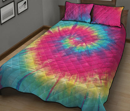 Blue Pink And Yellow Tie Dye Print Quilt Bed Set
