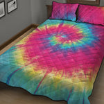 Blue Pink And Yellow Tie Dye Print Quilt Bed Set