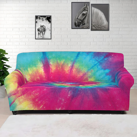 Blue Pink And Yellow Tie Dye Print Sofa Cover