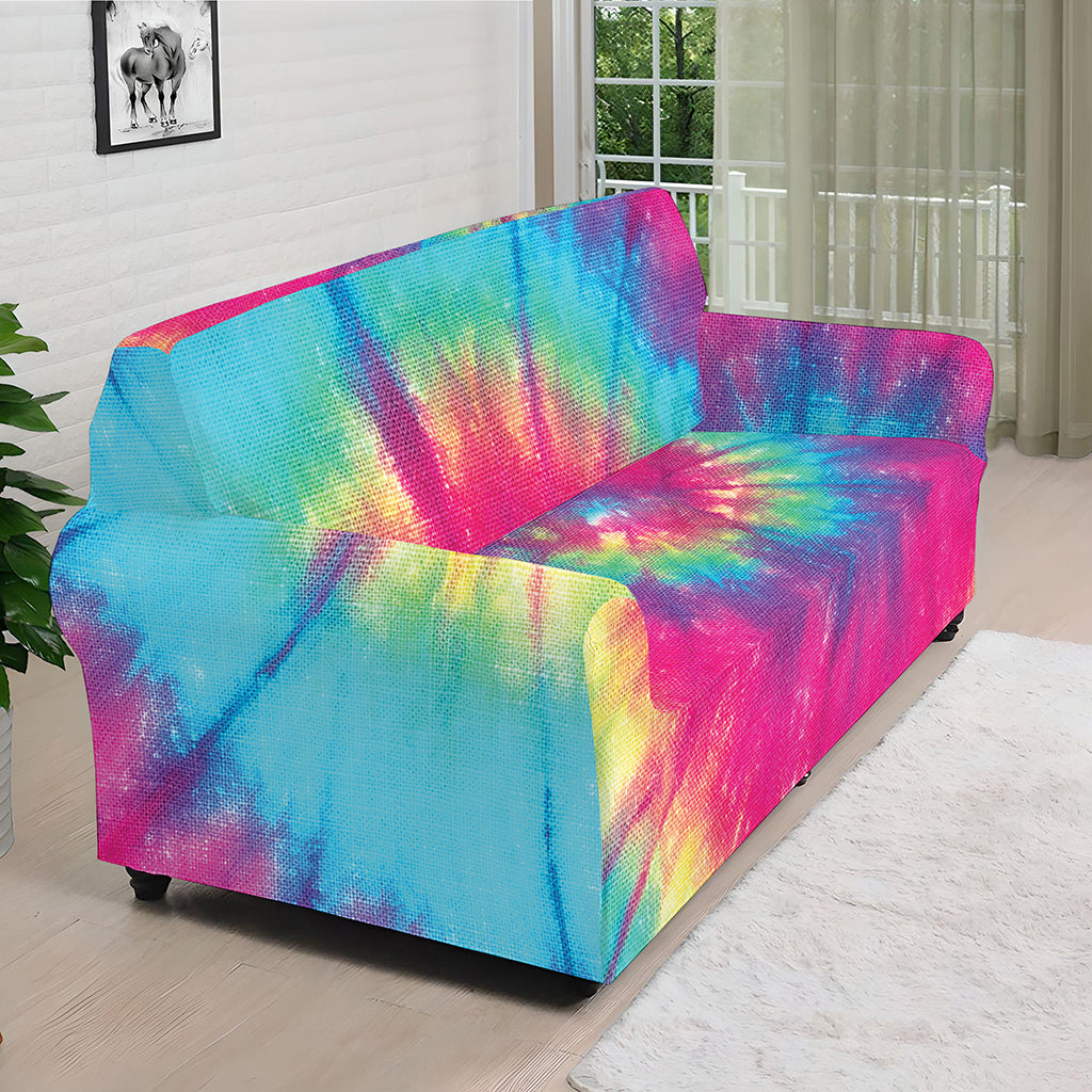 Blue Pink And Yellow Tie Dye Print Sofa Cover