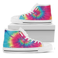 Blue Pink And Yellow Tie Dye Print White High Top Sneakers