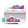Blue Pink And Yellow Tie Dye Print White Low Top Sneakers