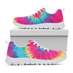 Blue Pink And Yellow Tie Dye Print White Sneakers
