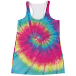 Blue Pink And Yellow Tie Dye Print Women's Racerback Tank Top