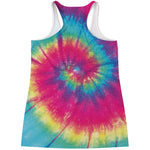 Blue Pink And Yellow Tie Dye Print Women's Racerback Tank Top