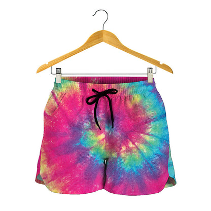 Blue Pink And Yellow Tie Dye Print Women's Shorts