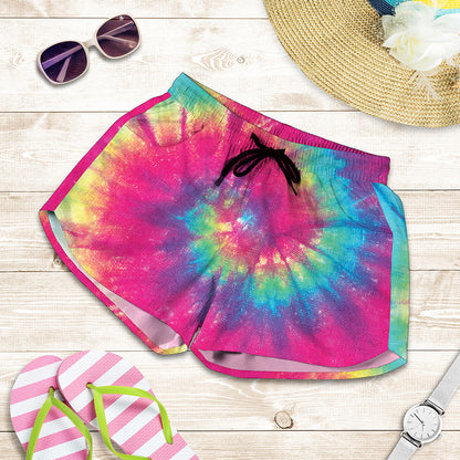 Blue Pink And Yellow Tie Dye Print Women's Shorts