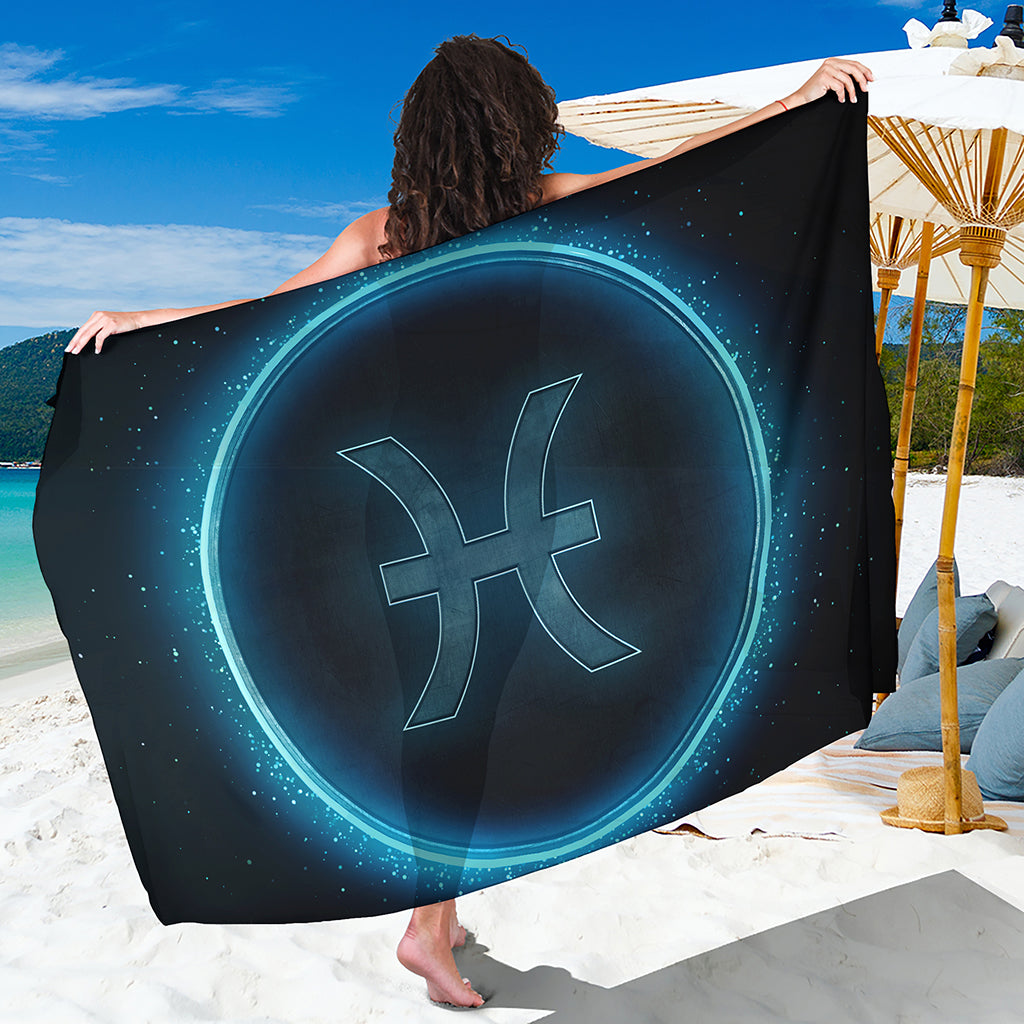 Blue Pisces Zodiac Sign Print Beach Sarong Wrap